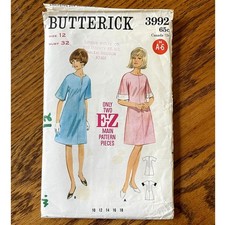 Vintage 1960s Butterick 3992 Sewing Pattern Size XS Shift Dress Knee Length
