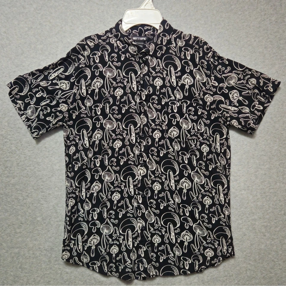 HOT TOPIC Button Up Shirt Mens Medium Lot of 2 Cottagecore Gothic Mushroom Rayon - Image 2 of 4