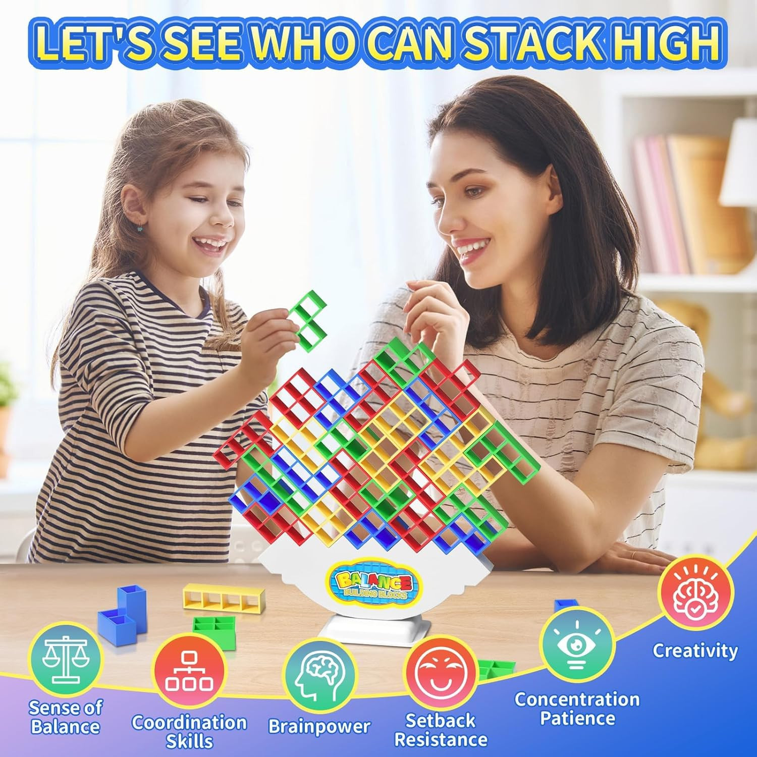 48 Pcs Game Gifts, Balance Stacking Blocks Game，Perfect for Family, Parties, Tra