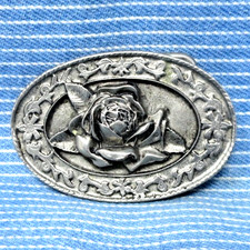 Cowgirls Western Rose Dress Belt Buckle Flower Floral Scroll Vtg 80s 90s .CPA518