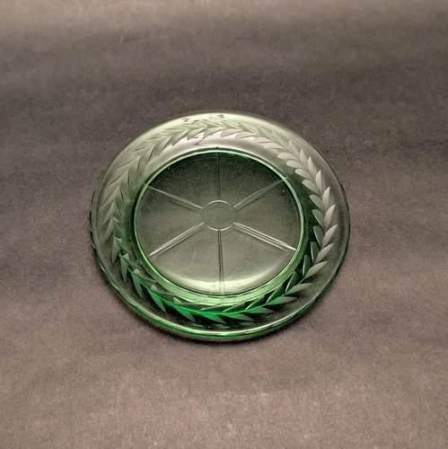 Vintage Hocking Green Uranium Glass 4" Saucer Round Depression Glows UV