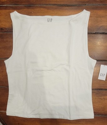 Gap Women's Solid Close Knit Jersey Cropped Tank Top AC2 New Off White Large NWT
