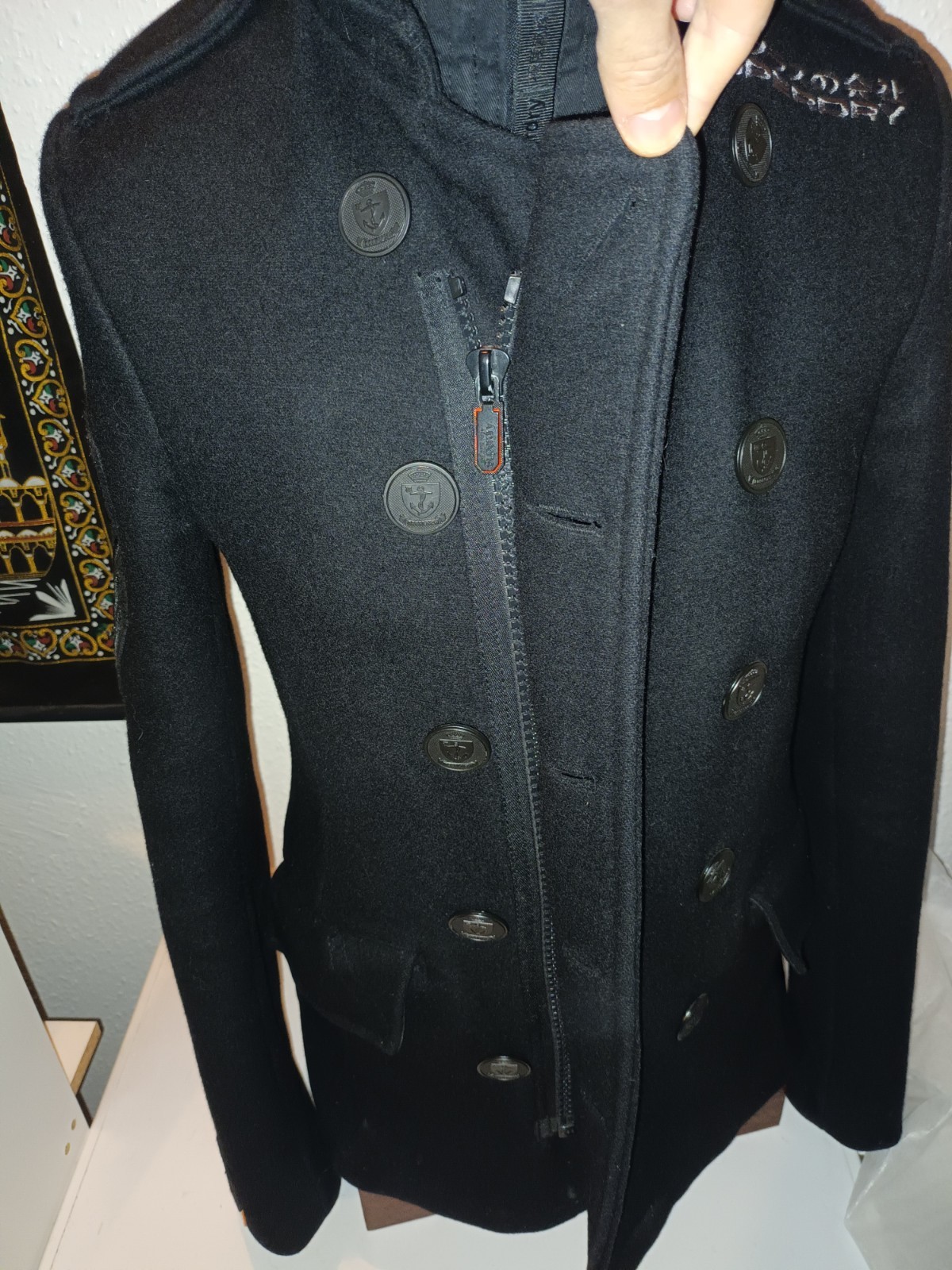 Superdry Navy Label Mens Black Wool P Coat Size M image 8