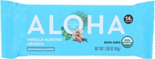 Aloha Organic Vanilla Almond Crunch Protein Bars, 14G Plant-Based Protein, USDA