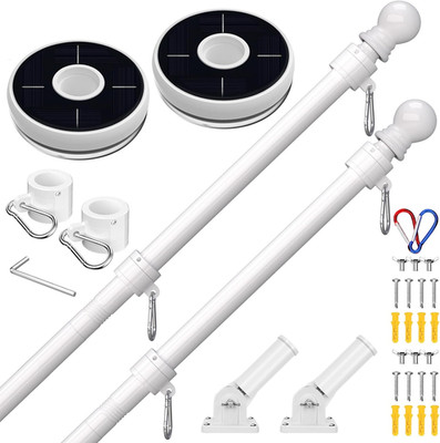 ZMTECH 2 Pcs 6 FT Flag Pole with Solar Light - 180° Adjustable Bracket, Stainles