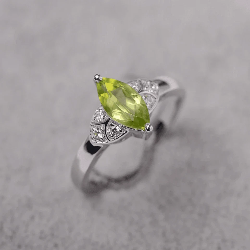 925 Sterling Silver Green Peridot Ring Natural Gemstone Minimal Women Ring - Image 2 of 4