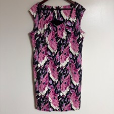 Talbots Pink Purple Floral Sheath Dress Size 16 Cotton Blend Sleeveless Notched
