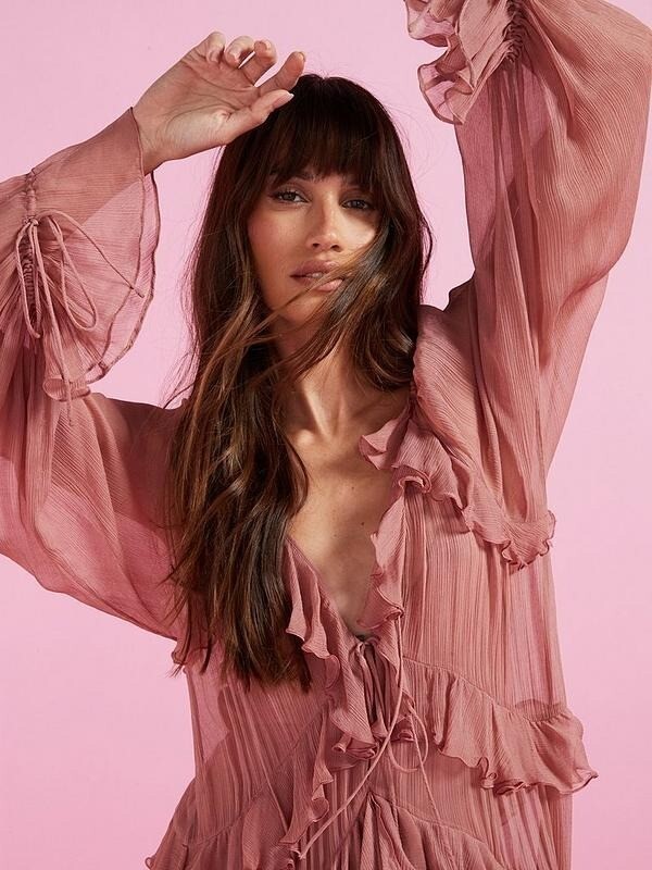 Mango  Chiffon Ruffle Maxi Dress - Dusky Pink S image 4