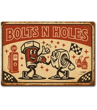 Bolts N Holes Funny Garage Tin Sign 12x8 Aluminum Retro Racing Shop Wall Decor