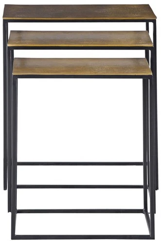 Industrial Iron Nesting Tables Set of 3 Aged Black Gold for Living Room Bedroom - Picture 3 of 5