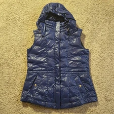 Rainforest Vest Womens Medium Blue Quilted Down Puffer Hooded Zip Pockets