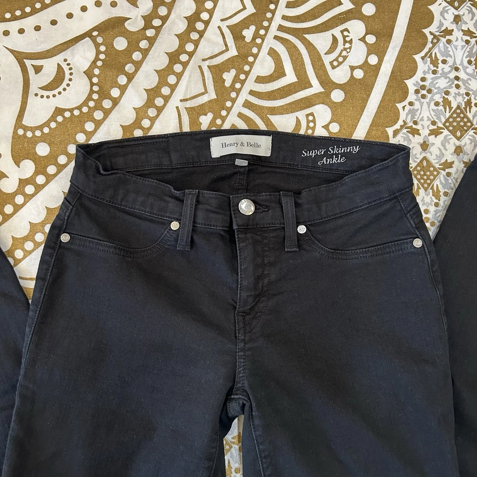 Pantalones de mezclilla Henry & Belle negros súper ajustados al tobillo para mujer talla 26 Foto 4 de 4