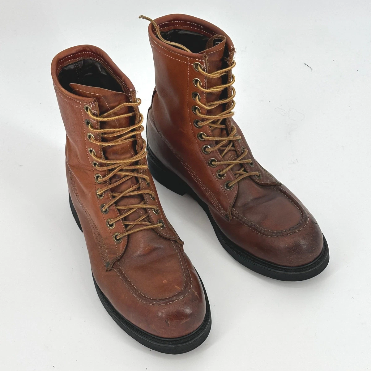 Vintage Men\'s Lehigh Steel Toed Leather Lace-Up Work Boots Cognac Brown Size 9.5 Lehigh Men main image 3