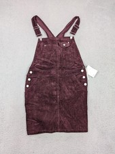 ASOS Denim Pinafore Dress Womens US 8 Burgundy Corduroy Overall Mini Skirt