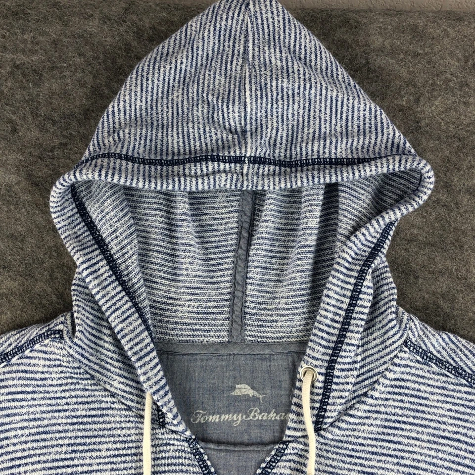 Tommy Bahama Para Hombre XLT Azul Blanco Rayas Mezcla de Algodón Pullover Sudadera con Capucha Informal Foto 3 de 4
