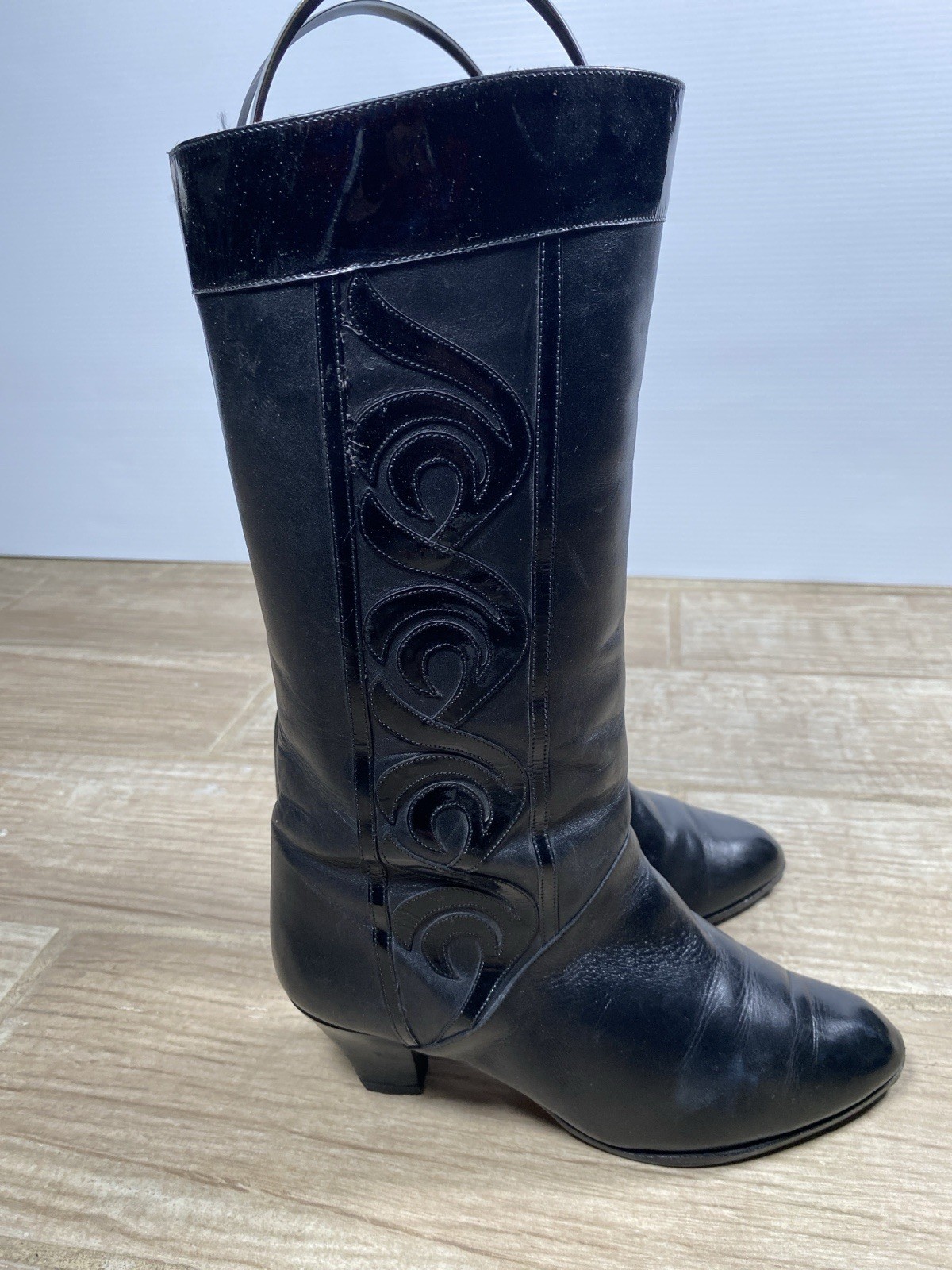 Hatale Women’s Black Leather Tall Boots – Size 7.5 – Made in Italy – Vero Cuoio