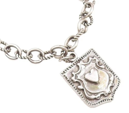 925 Sterling Silver Vintage Necklace EXEX Roped Ring Links Carved Heart NE4266