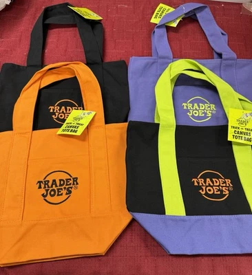 (LOT Of 4) Limited Trader Joe's Mini Halloween Canvas Tote Bag RARE / SHIPS NOW.