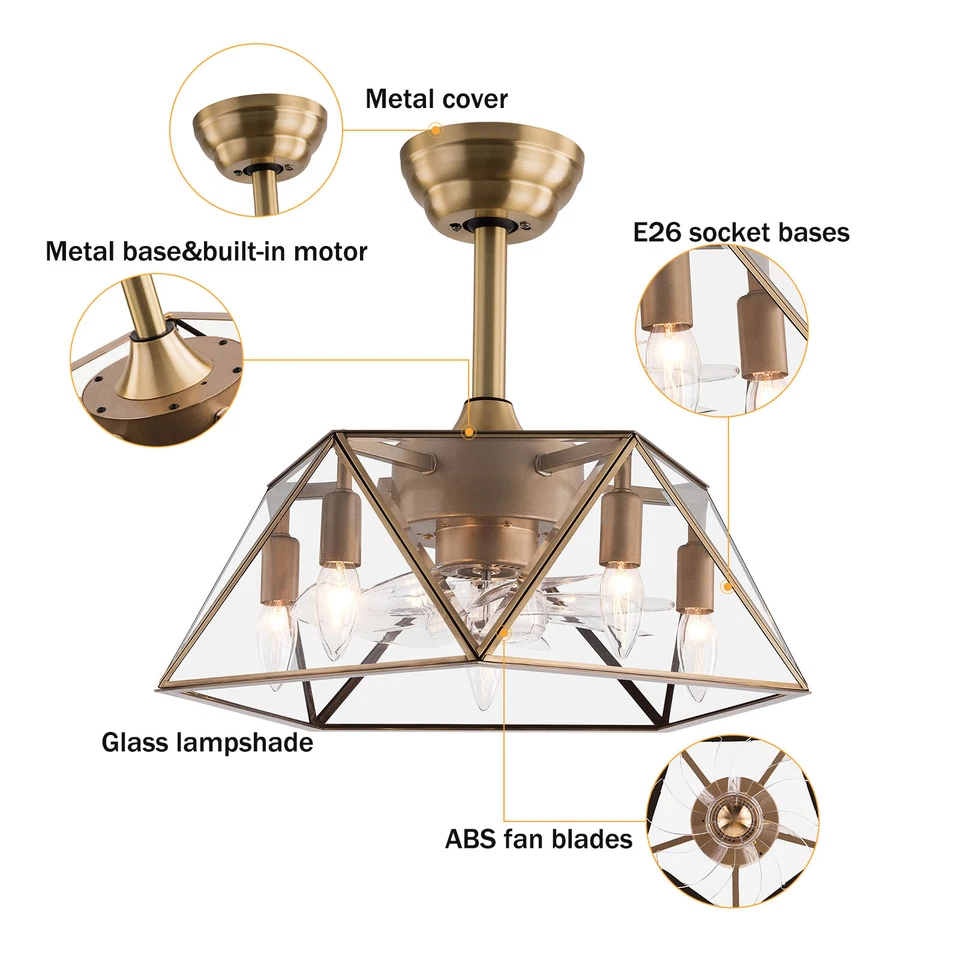 18" Caged Ceiling Fan Light W/ Remote Control Adjustable Speed For Living Room - Image 4 of 4