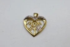 MOM #1 Heart Pendant with Diamonds 10KT Stamped Yellow Gold