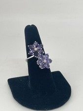 NWT Sterling Silver 925 CZ Purple Crystal Double Flower Ring Size 7