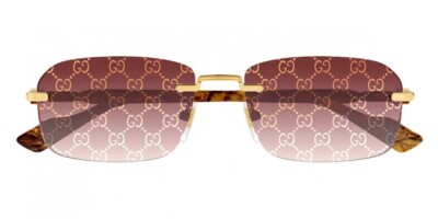 Gucci GG1221S 004 Gold Yellow Red GG Logo Lens Rectangular Rimless