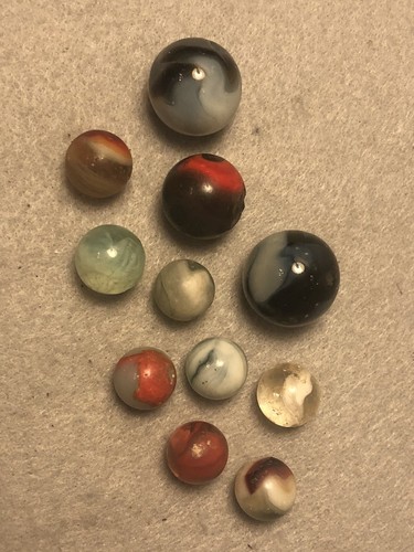 11 Vintage Assorted Machine-Made Marbles with Flaws Wear or Chips - Picture 2 of 3