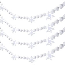 Tegeme 2 Pcs 13.2ft White Felt Pom Pom Garland Christmas Tree Decorations Cute