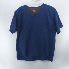 Carhartt medical Scrub Shirt Mens Size Large C15108 Pocket V Neck Blue short sl