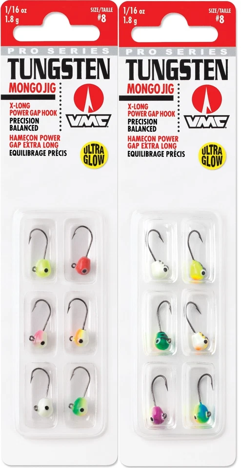 VMC TMJ Tungsten Mongo Jig Glow Kit 6 baits on one card pick 1/16, 1/32 Kit#1, 2