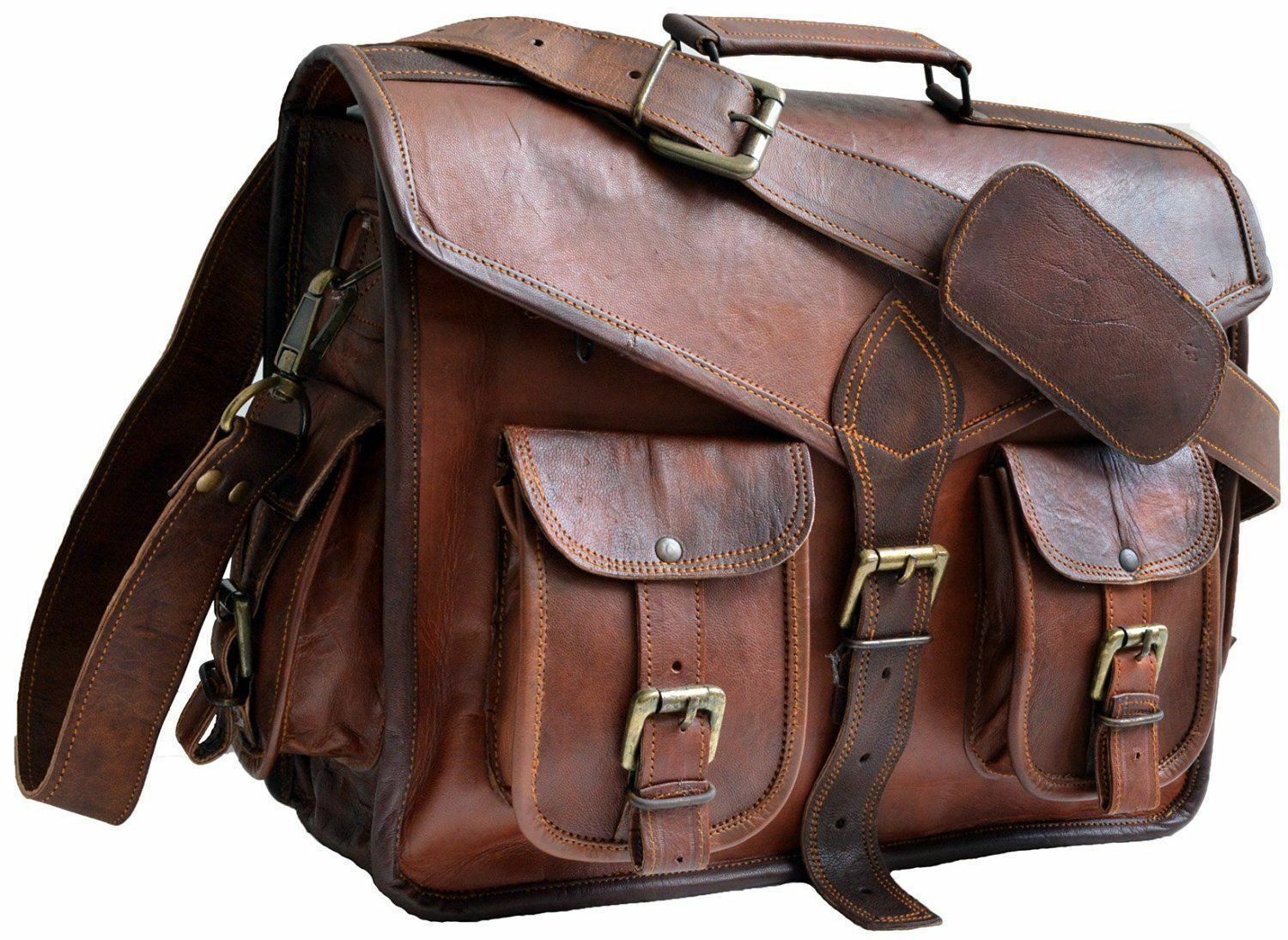 Men's Retro Leather Vintage Laptop Shoulder Briefcase Messenger Bag Satchel 15