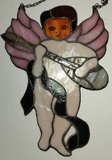   Vintage decor hanging stained-glass window angel 9.5  x 7  inches  Suncatchers
