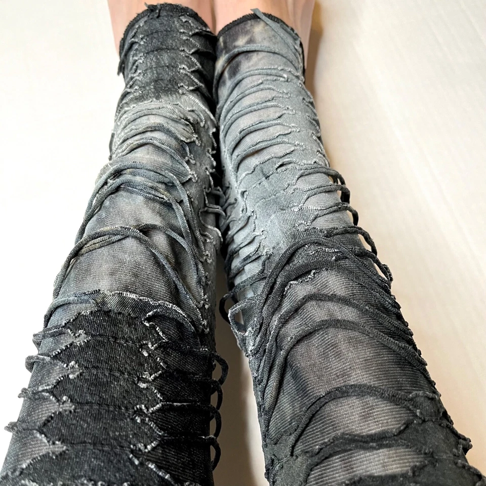 Gray Mummy Leg Warmers Bandage Knee Socks Wrap Up White Thigh Highs Zombie Black - Image 4 of 4