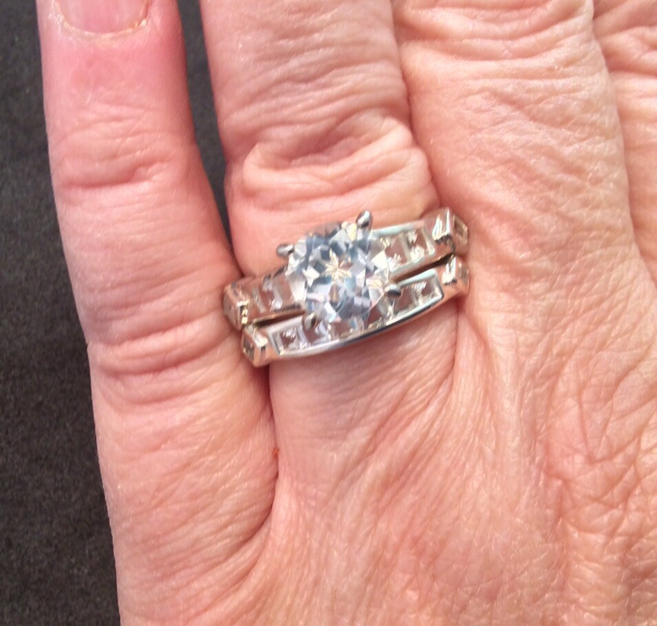 Sterling Silver Engagement Wedding Ring Set W/ Lab Created White Sapphire  Size