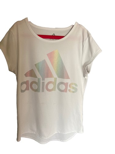 Adidas T-Shirt Mädchen M 10-12 weiß Flügelärmel hoher niedriger Saum Aeroready