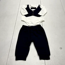 Shein White & Navy Blue 2 Piece Set Boys Size 3-6 Months
