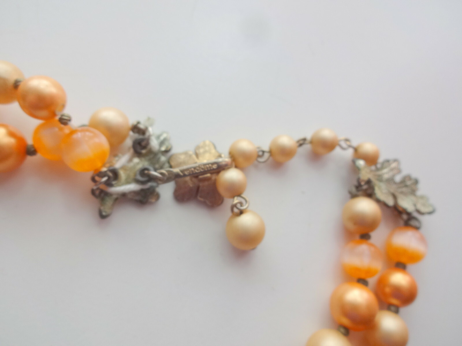 Vtg Signed VENDOME Orange Moonglow Thermoset Beads AB… Gem