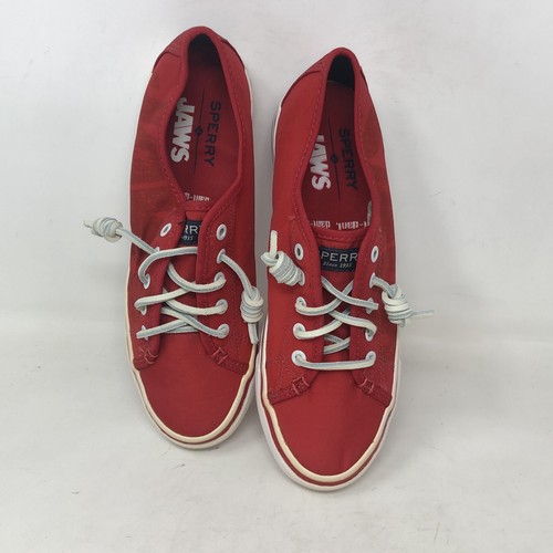red sperry sneakers