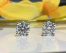 2CT Round Cut Lab Created Diamond Solitaire Stud Earrings 14K White Gold Plated
