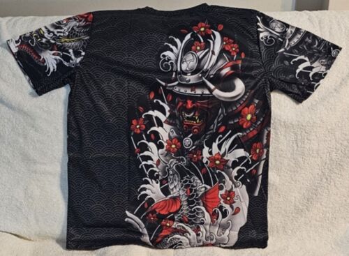 JAPANESE SAMURAI WARRIOR ONI MASK ARMOR DEMON KOI FISH FLOWER T-SHIRT SHIRT - Picture 3 of 4