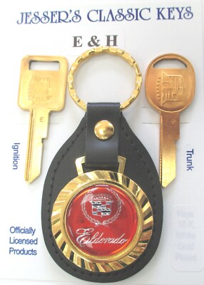 Red 52G2 Cadillac ELDORADO Royal Classic Gold Tone Leather E/H Keys 1977 1981