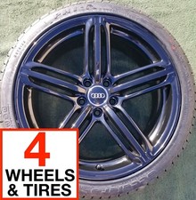 4 PERFECT Factory Audi A5 S5 Black Wheels Tires Genuine OEM F42 Triple Spoke RS5