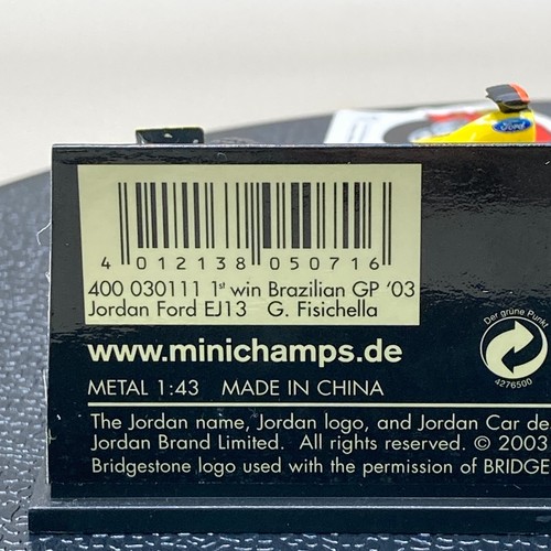 MINICHAMPS 1/43 Jordan Ford EJ13 Fisichella Brazilian GP 2003 400030111 - Picture 11 of 13
