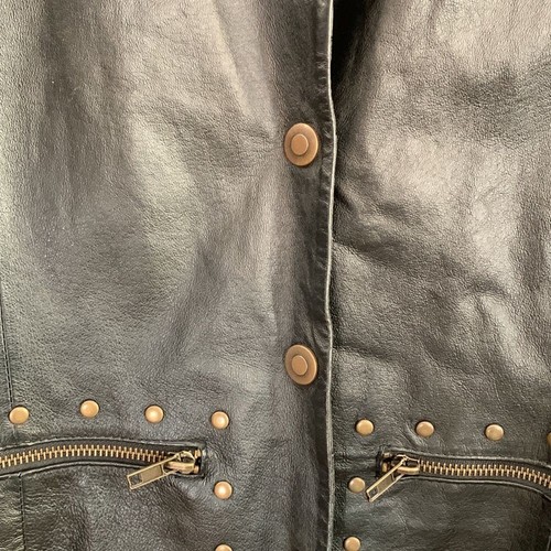 Y2K Vintage Black 100% Leather Biker jacket with rivets Women's Size Large - Picture 11 of 11