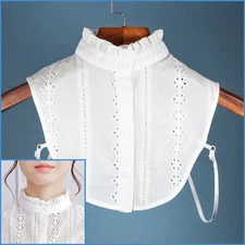 White Ruffled Neck Cotton False Collar Embroidery Upright Faux Shirt Top Blouse