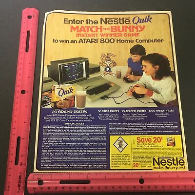 VTG 1983 Nestle Quik Chocolate Flavored Milk Win Atari 800 Home