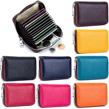 Men's Womens Wallet RFID Blocking Zipper Pocket Credit Card Holder Leather Purse