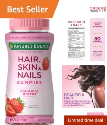 Immune & Beauty Boosting Biotin Gummies - 2500 mcg, Strawberry Flavor, 80 Count