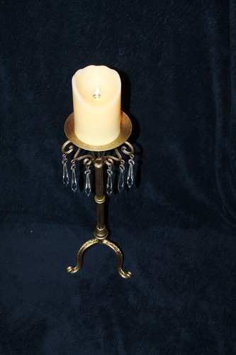 Wrought Iron Rustic Candlesticks With Fluted Column And Cut Glass Droplets - Picture 10 of 12