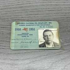 1951 SOCONY VACUUM Oil Company Employee PHOTO ID card Olean, N.Y. Pegasus